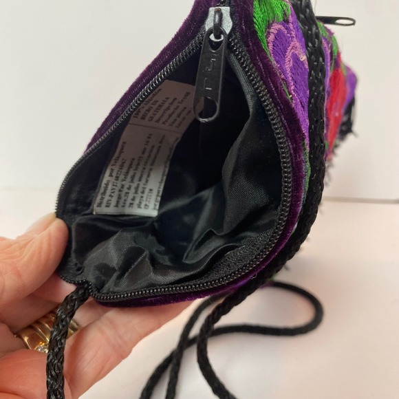 Jorge Par Velasquez Purple Velvet Floral Embroidered Crossbody Bag Guatemala - Picture 5 of 6